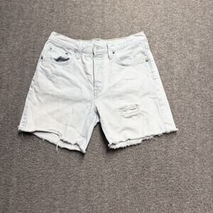 Levi's 501 Premium Shorts Womens 28 Blue High Rise Cutoff Button Fly 100% Cotton